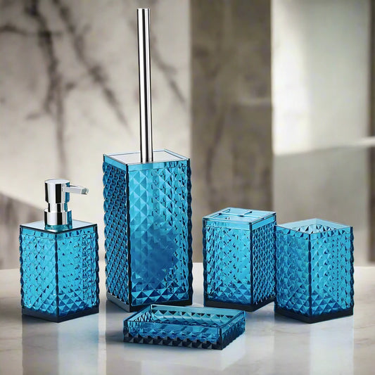 Acrylic Bathroom Essentials Kit - 5 Pieces Including Soap Dispenser & More (Blue)