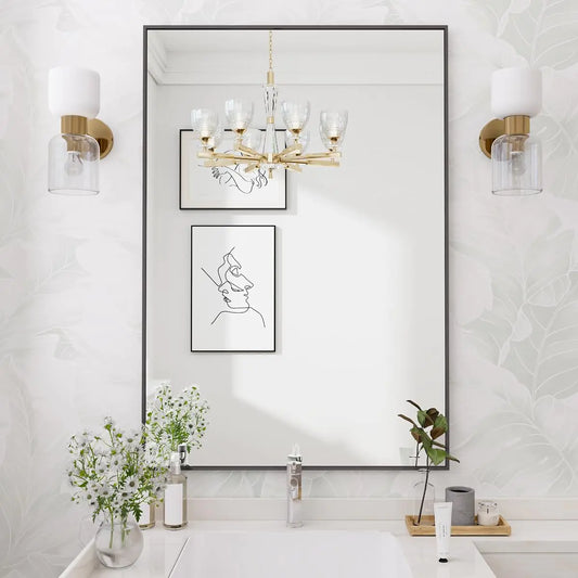 Chic Black Wall Mirror 26x38 Inch for Bathroom