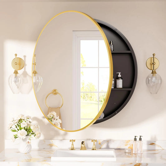 Elegance Gold Mirror Cabinet 30x30 with Adjustable Storage