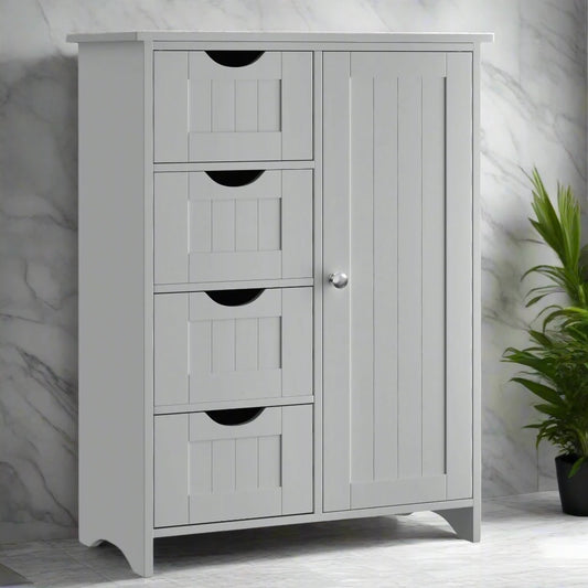 4-Drawer Bathroom Floor Cabinet with Adjustable Shelf (Grey)