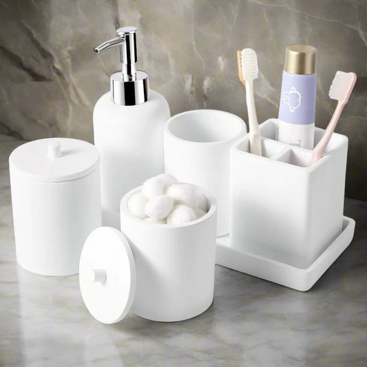 All-in-One White Bathroom Accessory Set